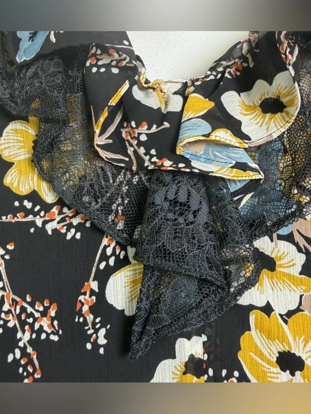 Ralph Lauren Women’s Floral Tiered Georgette Gown Sz 16 Romantic Lace Trim - Picture 14 of 15